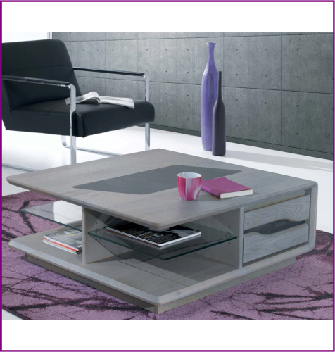 Table basse carrée 2 tiroirs L.0.90m/H.0.35m/P.0.90m